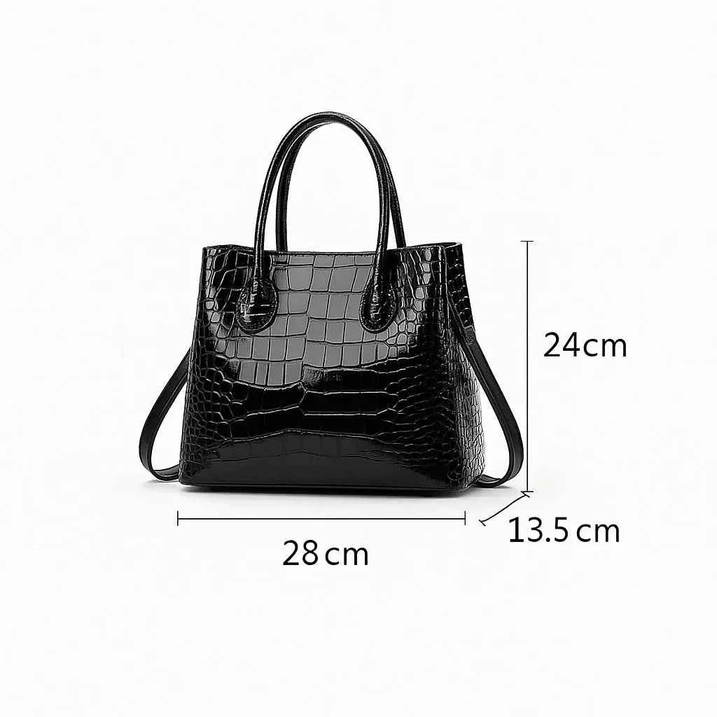 Bolsa Tote Feminina Estruturada com Textura Croco Envernizada – Felilia
