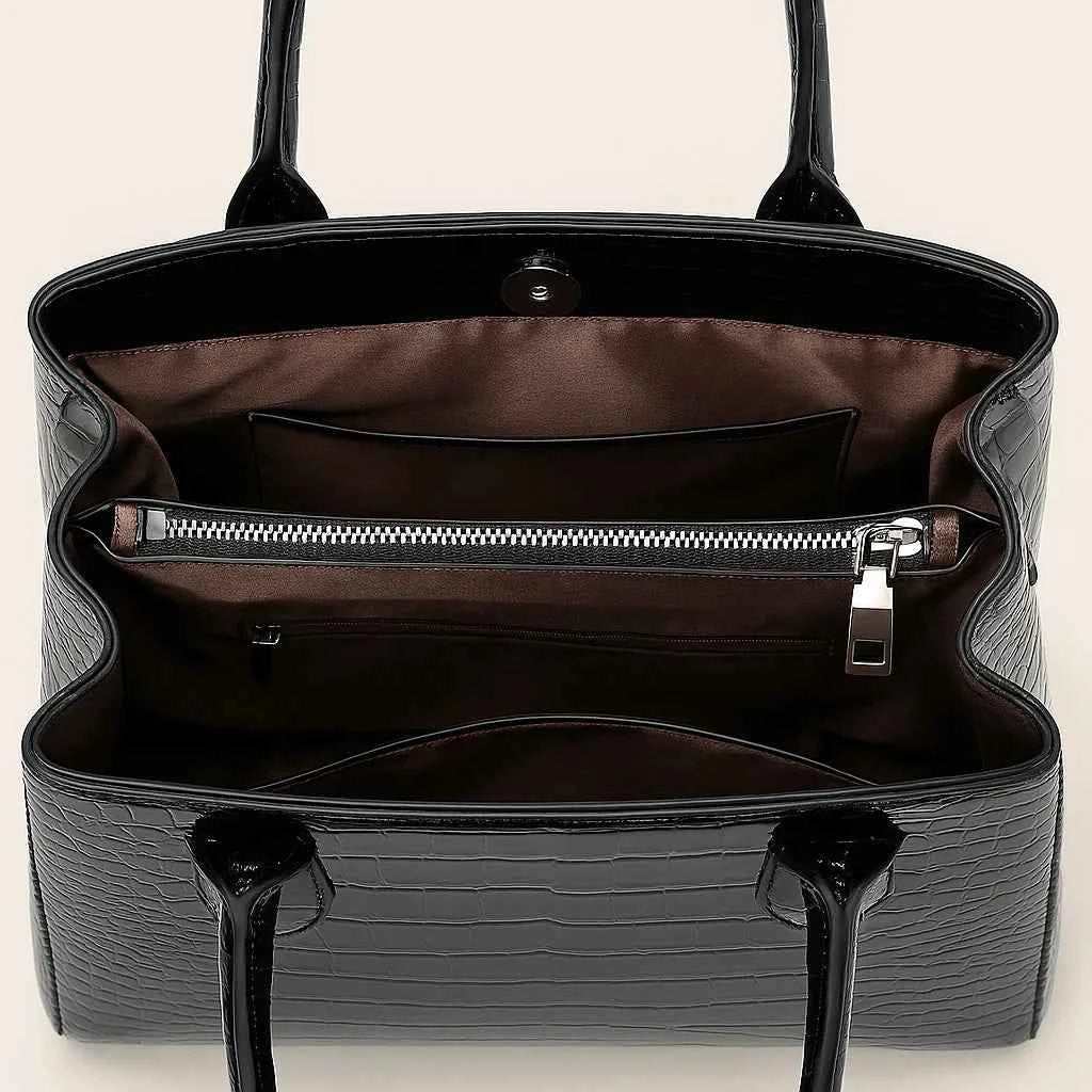 Bolsa Tote Feminina Estruturada com Textura Croco Envernizada – Felilia