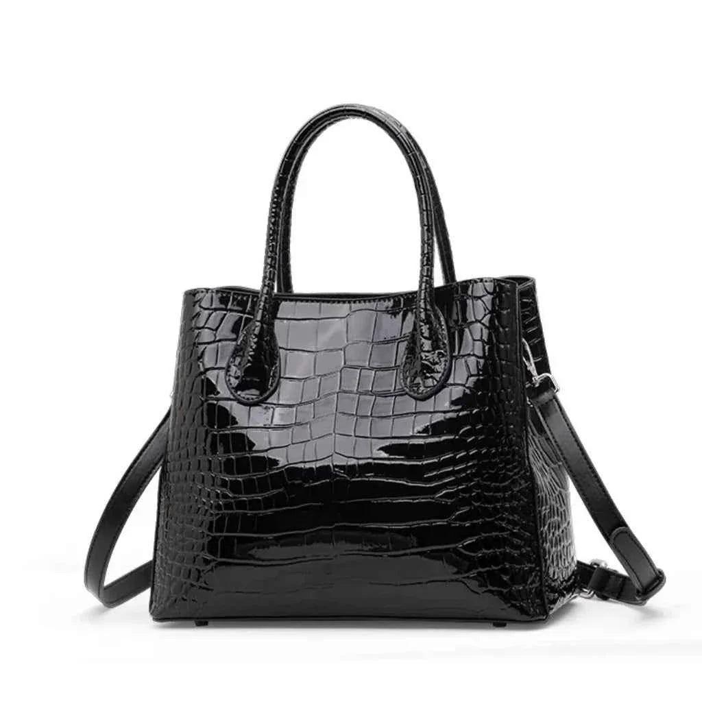 Bolsa Tote Feminina Estruturada com Textura Croco Envernizada – Felilia