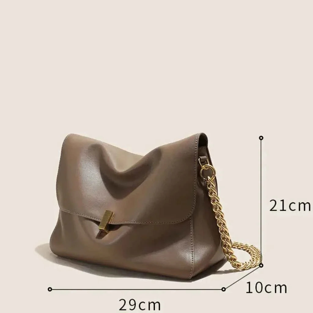 Bolsa de Ombro Feminina em Couro PU com Aba e Alça de Corrente Dourada – Liralia