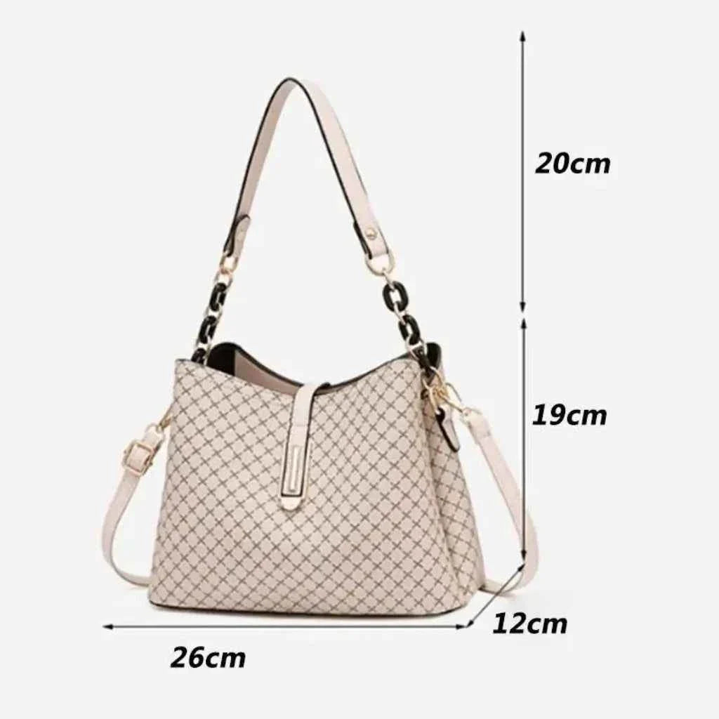 Bolsa Tote Feminina Estruturada de Couro Granulado com Alças Arquitetônicas de Metal – Nelilia