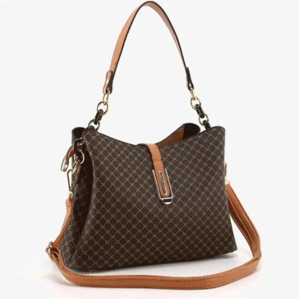 Bolsa Tote Feminina Estruturada de Couro Granulado com Alças Arquitetônicas de Metal – Nelilia
