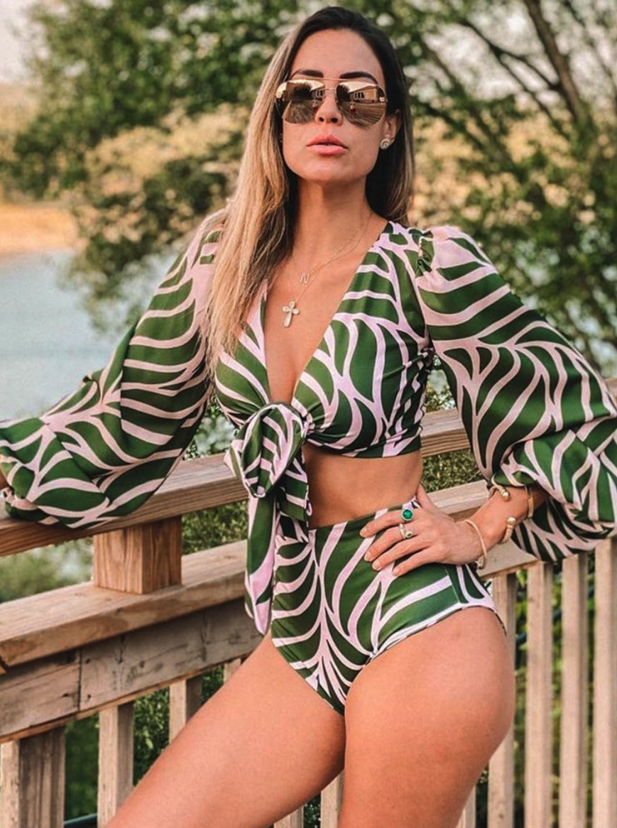 Biquíni Estampado com Top de Amarração e Calcinha Cintura Alta – Miranira