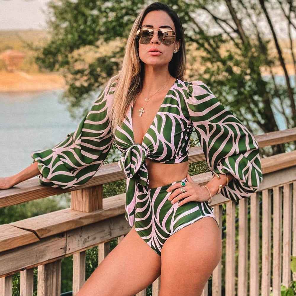 Biquíni Estampado com Top de Amarração e Calcinha Cintura Alta – Miranira