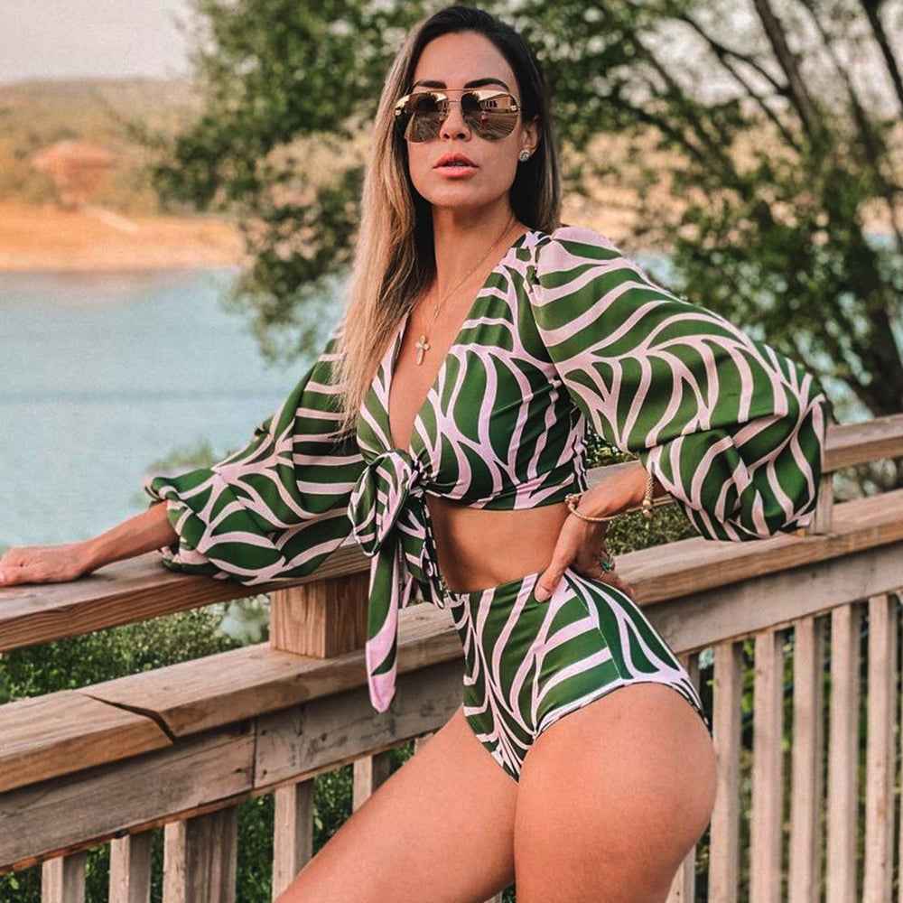 Biquíni Estampado com Top de Amarração e Calcinha Cintura Alta – Miranira