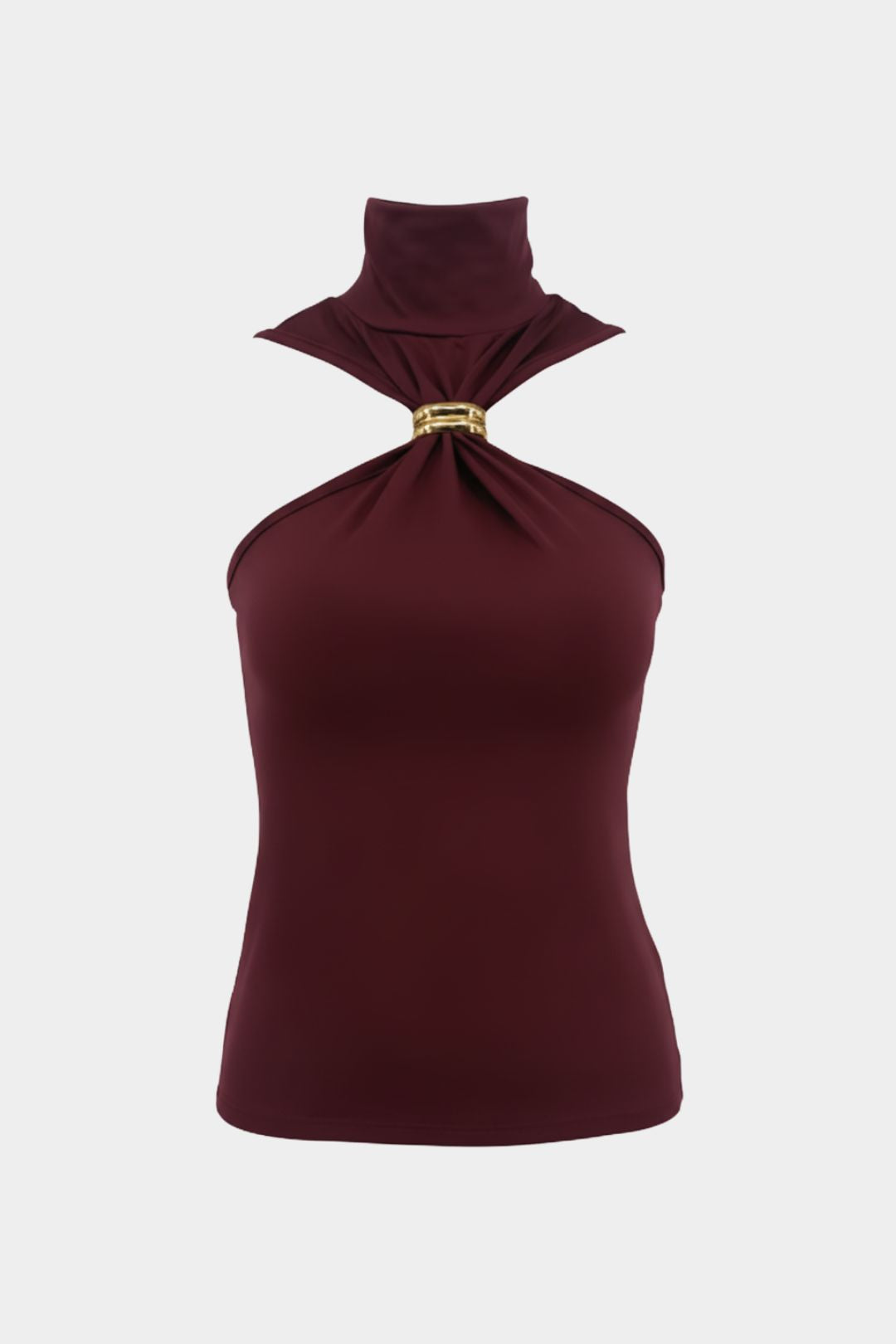 Blusa Feminina Elegante Frente Única de Gola Alta com Argola Dourada – Sabrina