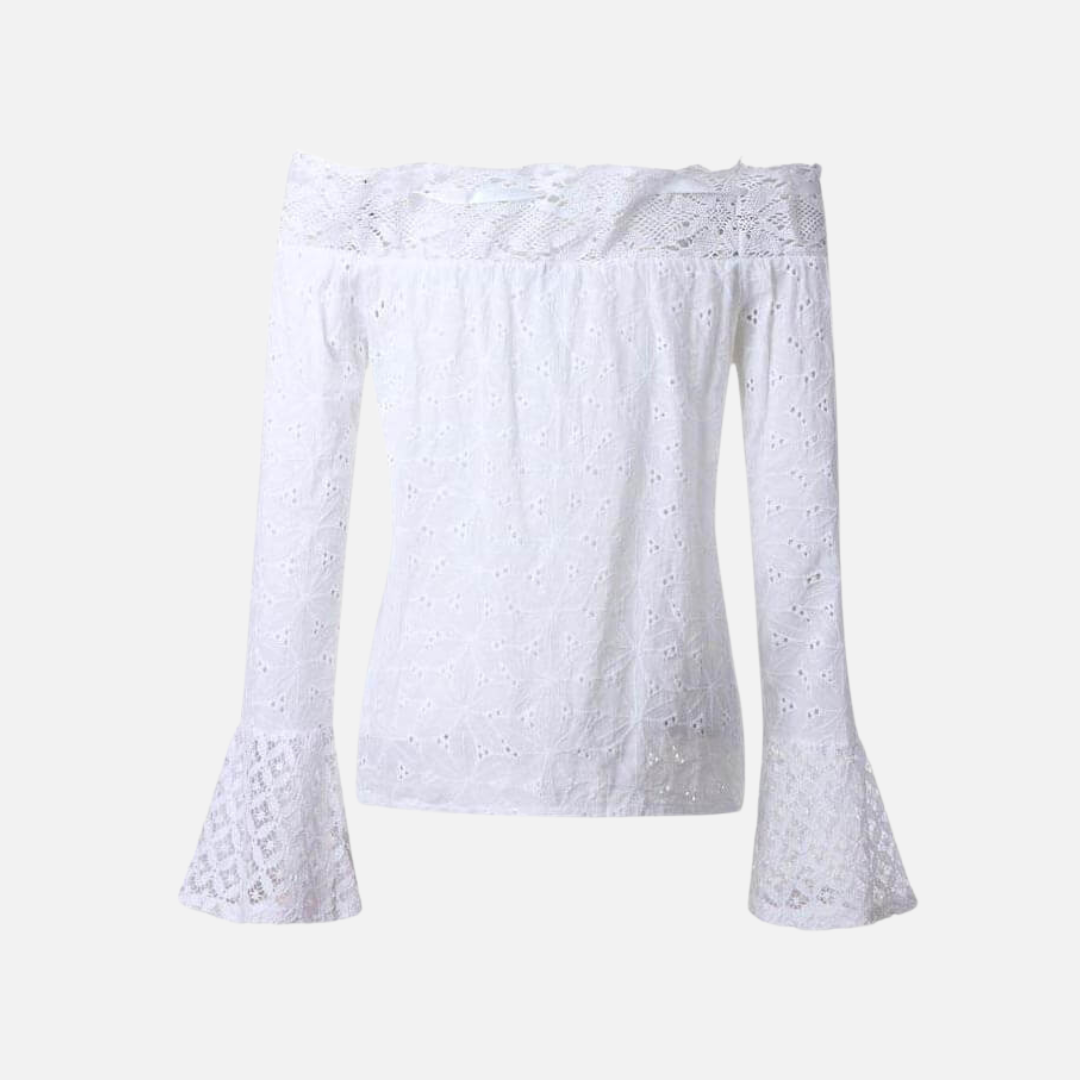 Blusa Branca Ombro a Ombro de Laise com Manga Flare – Elirisa