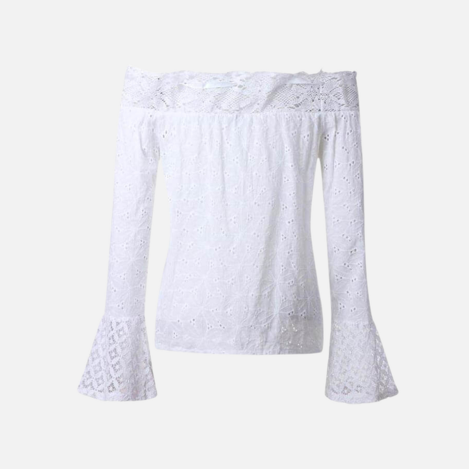 Blusa Branca Ombro a Ombro de Laise com Manga Flare – Elirisa