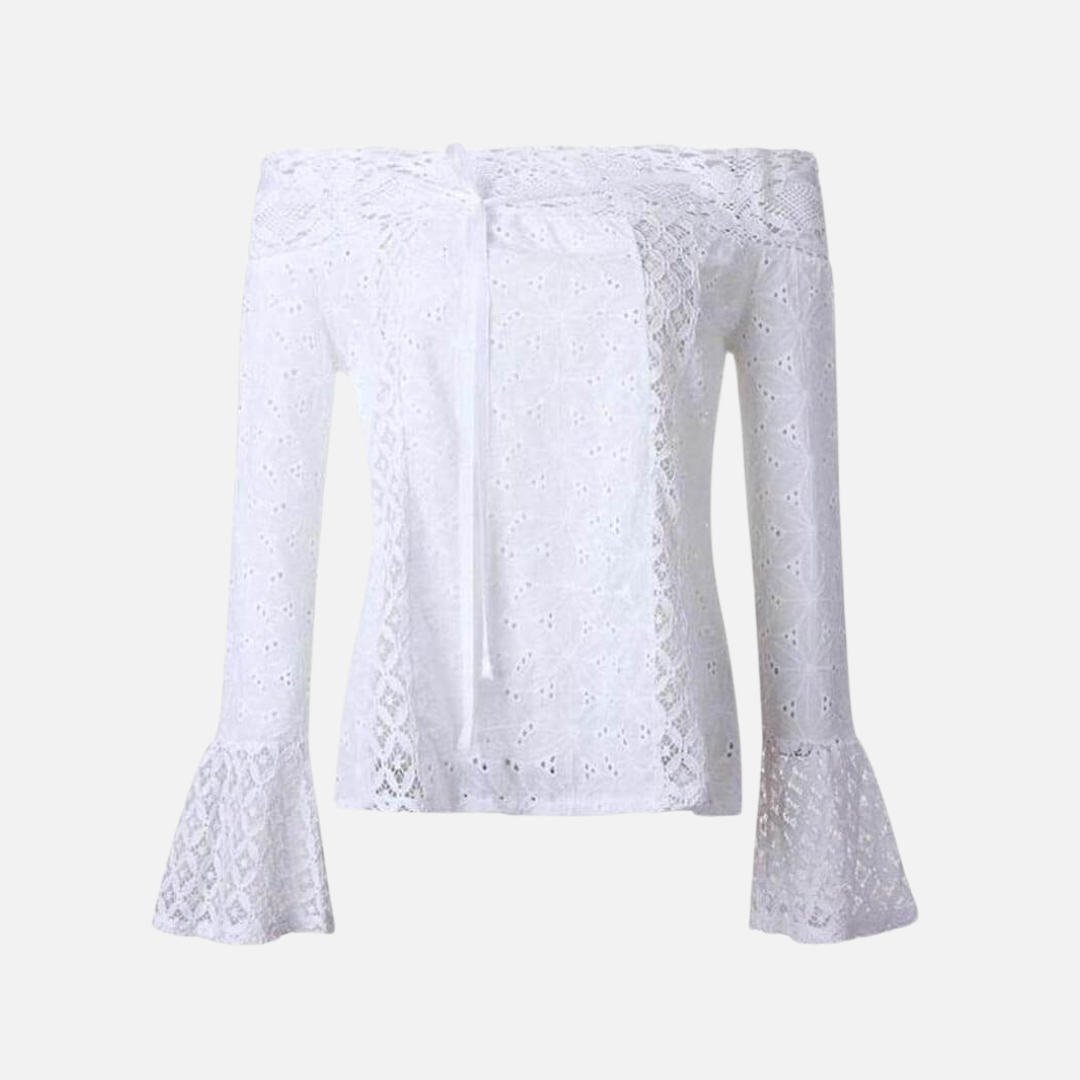 Blusa Branca Ombro a Ombro de Laise com Manga Flare – Elirisa