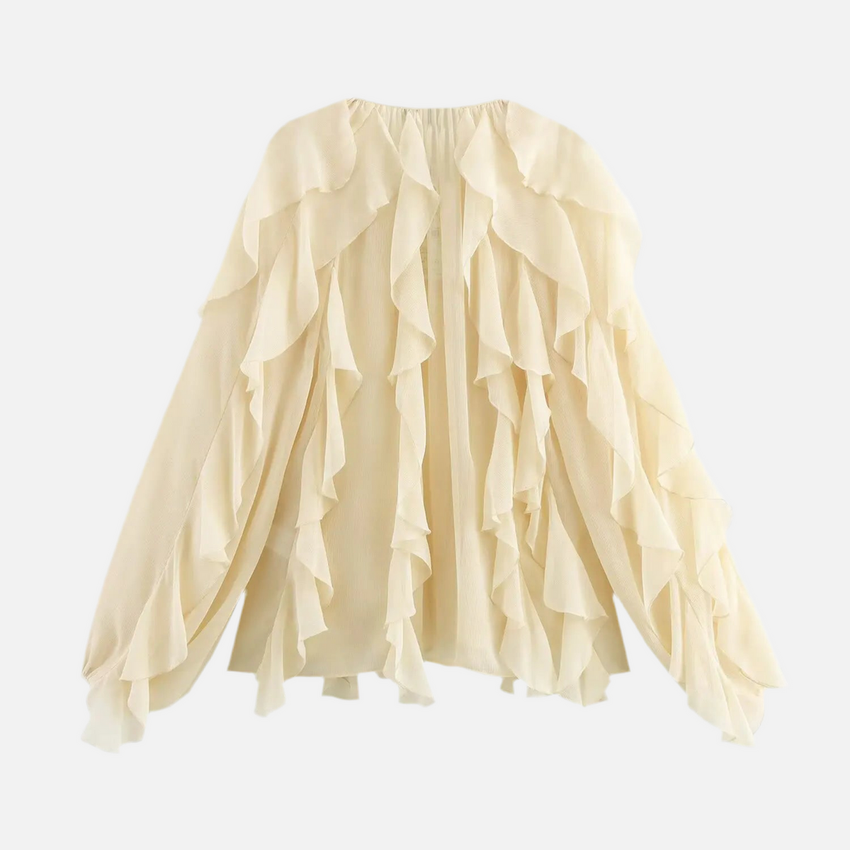 Blusa de Chiffon com Babados Volumosos e Manga Bufante – Yalilia