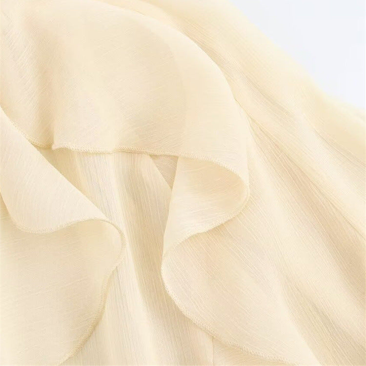 Blusa de Chiffon com Babados Volumosos e Manga Bufante – Yalilia