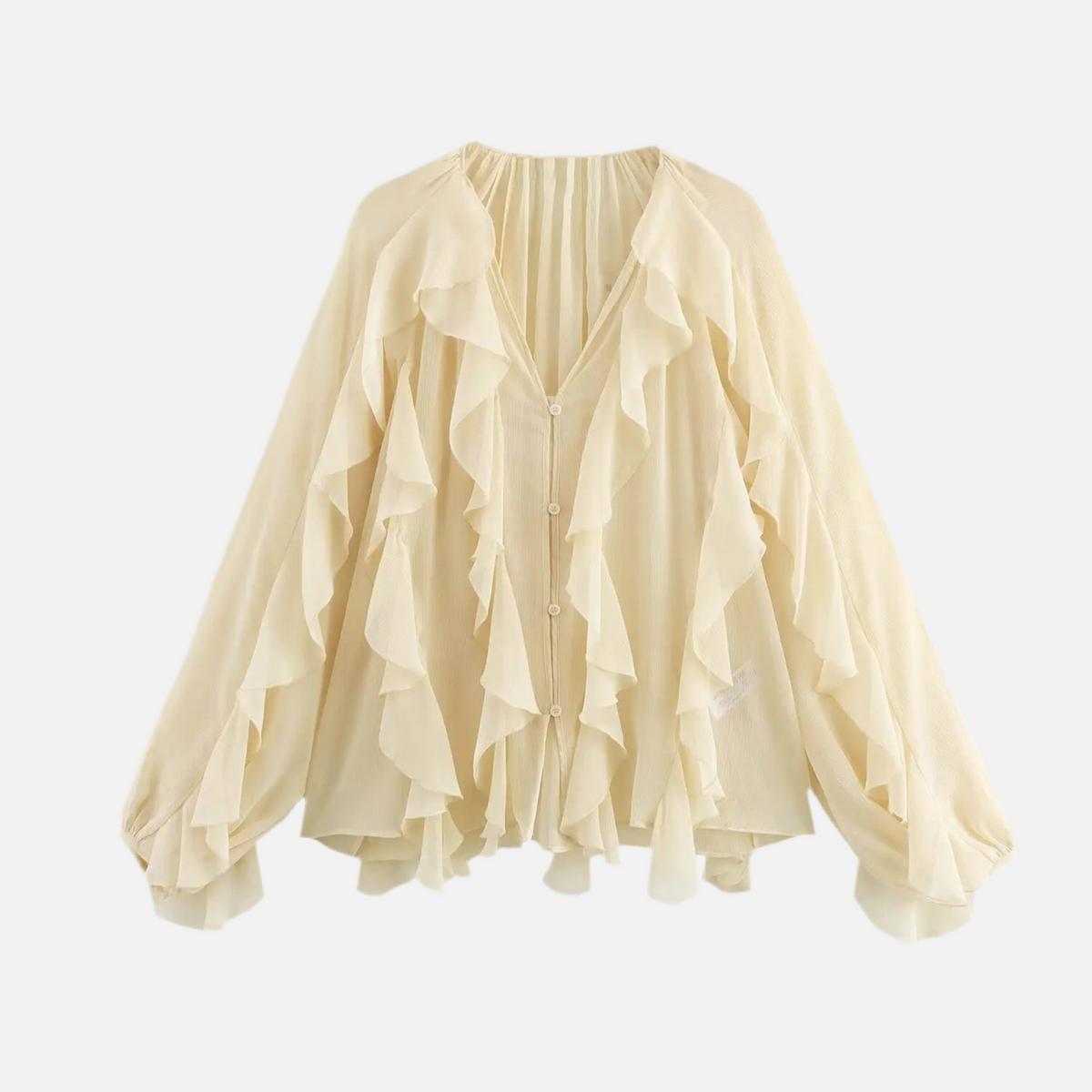 Blusa de Chiffon com Babados Volumosos e Manga Bufante – Yalilia