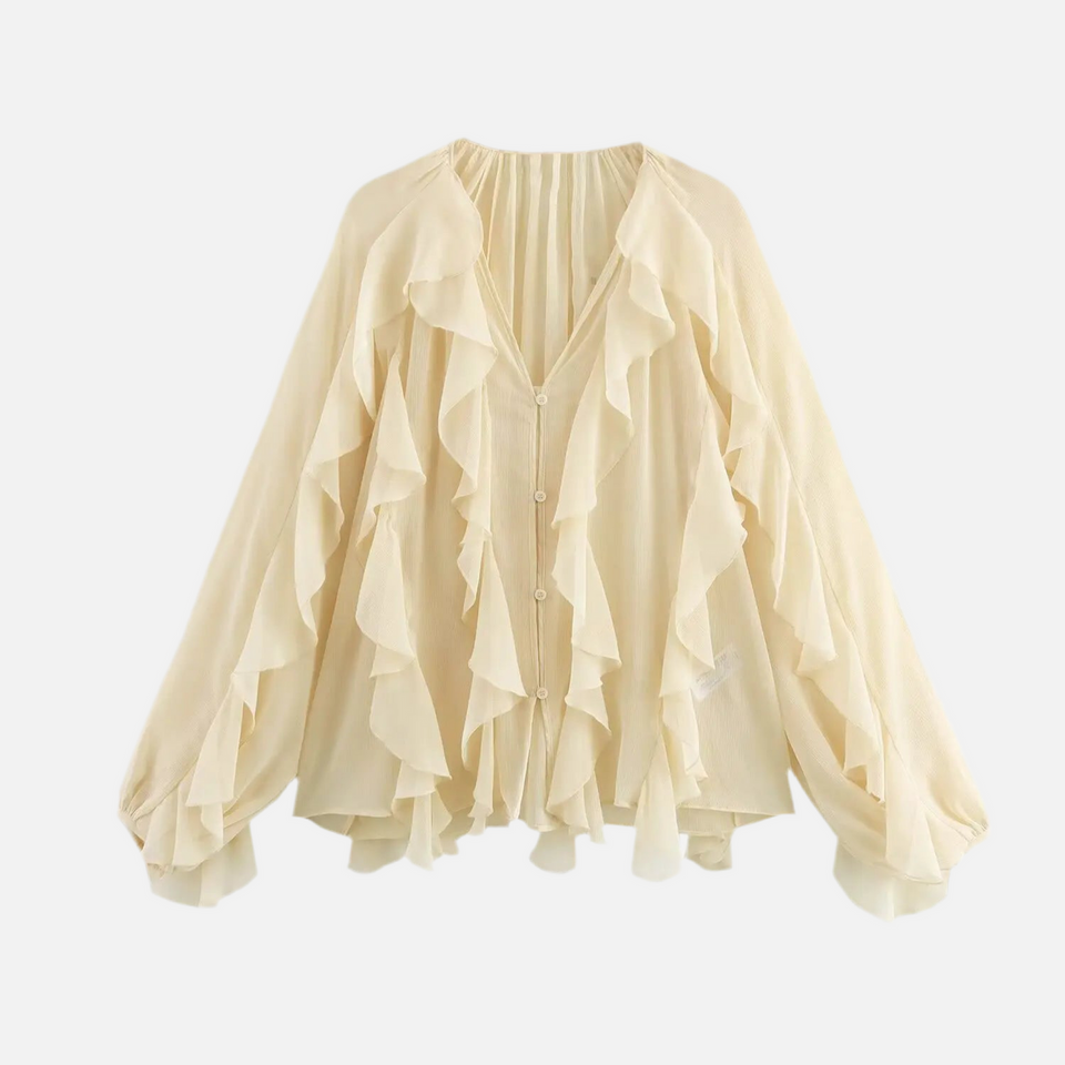 Blusa de Chiffon com Babados Volumosos e Manga Bufante – Yalilia