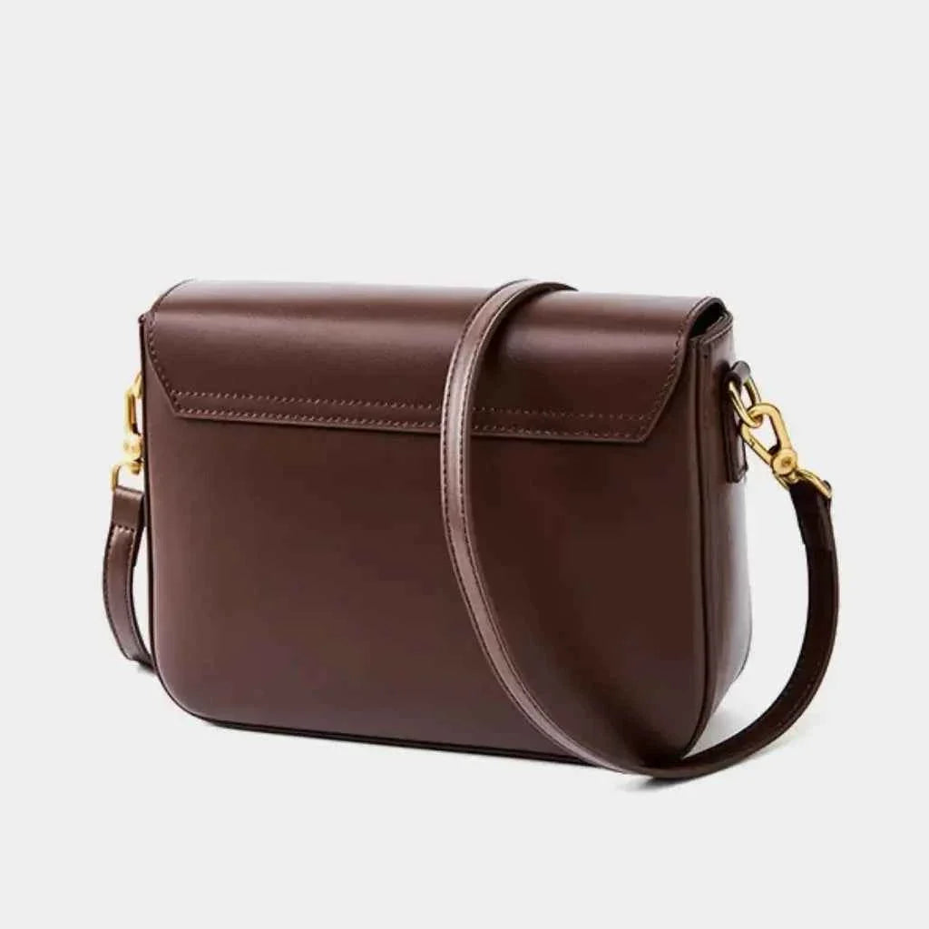 Bolsa Transversal Feminina Estruturada com Aba e Fecho Dourado – Velalina