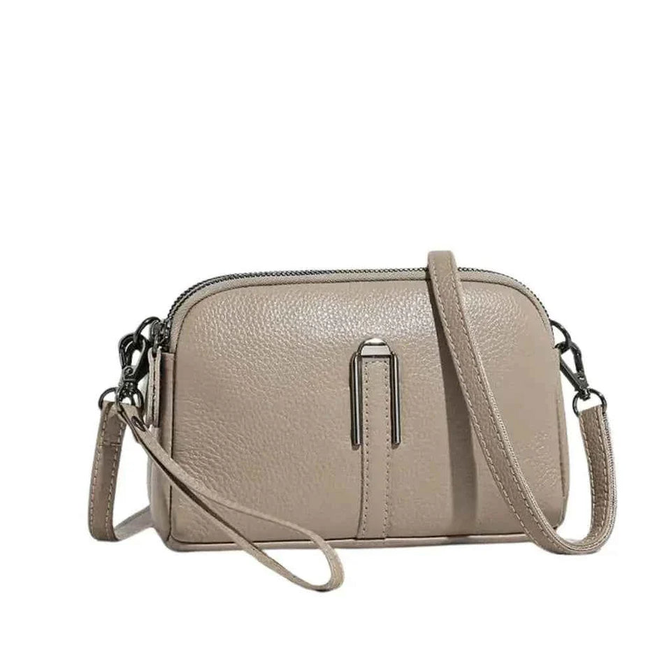 Bolsa Transversal Feminina de Couro PU Granulado com Zíper Duplo – Renalina