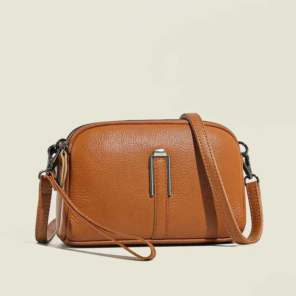 Bolsa Transversal Feminina de Couro PU Granulado com Zíper Duplo – Renalina