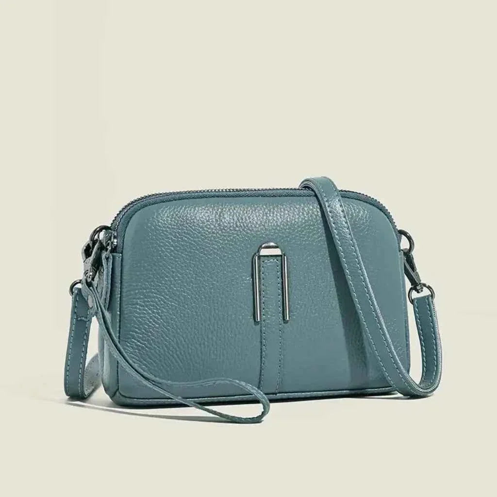 Bolsa Transversal Feminina de Couro PU Granulado com Zíper Duplo – Renalina