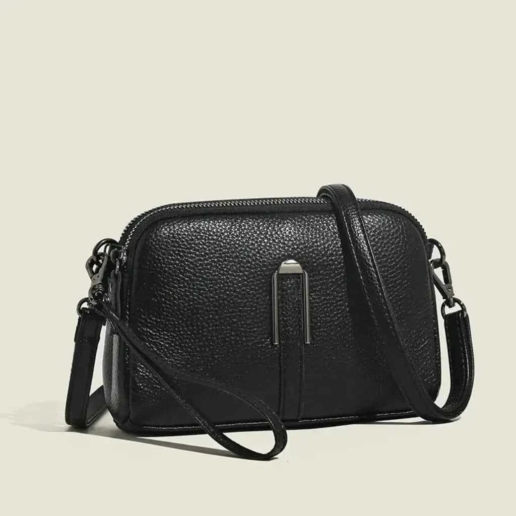Bolsa Transversal Feminina de Couro PU Granulado com Zíper Duplo – Renalina