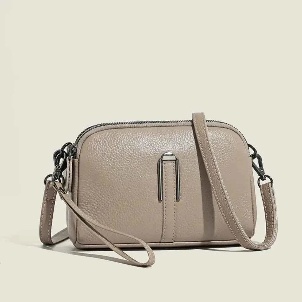Bolsa Transversal Feminina de Couro PU Granulado com Zíper Duplo – Renalina