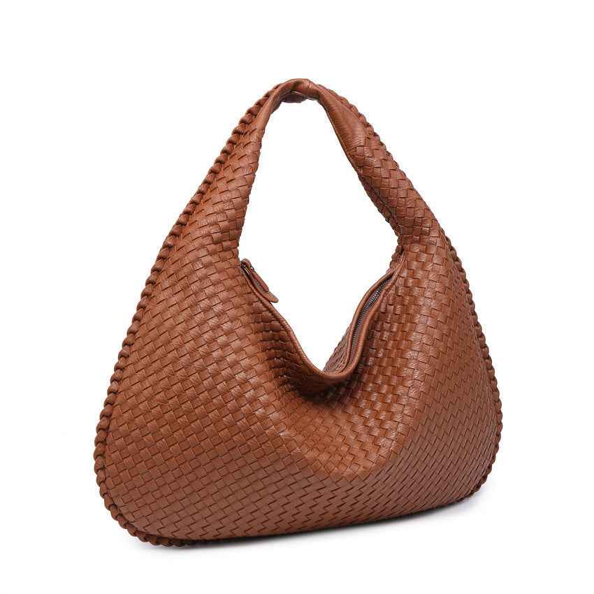 Bolsa Hobo Feminina de Couro PU com Trama Artesanal – Tialina