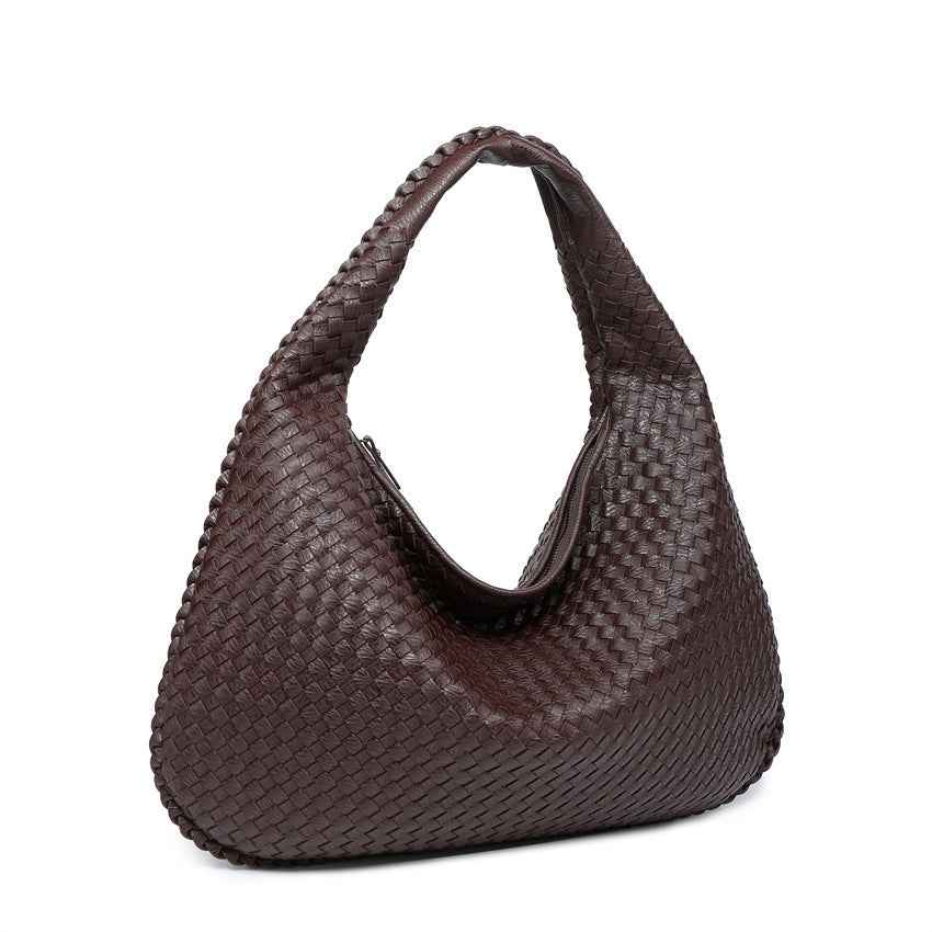 Bolsa Hobo Feminina de Couro PU com Trama Artesanal – Tialina