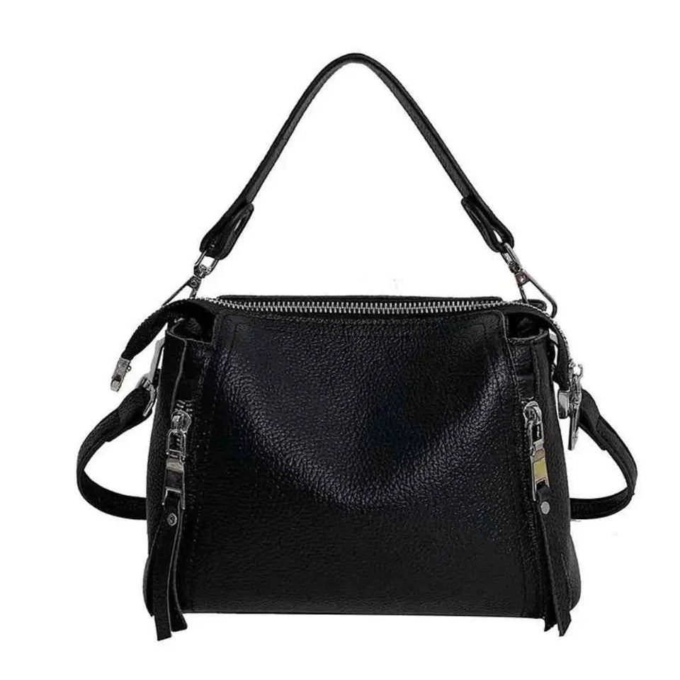 Bolsa Feminina de Couro PU Granulado com Múltiplos Zíperes e Alça Removível – Ralilina