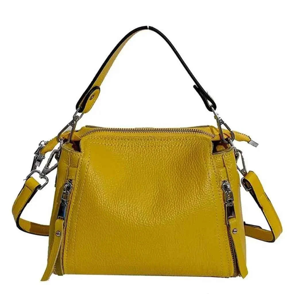 Bolsa Feminina de Couro PU Granulado com Múltiplos Zíperes e Alça Removível – Ralilina