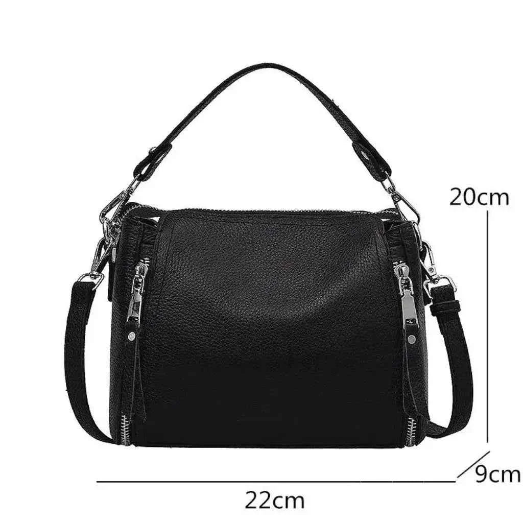 Bolsa Feminina de Couro PU Granulado com Múltiplos Zíperes e Alça Removível – Ralilina