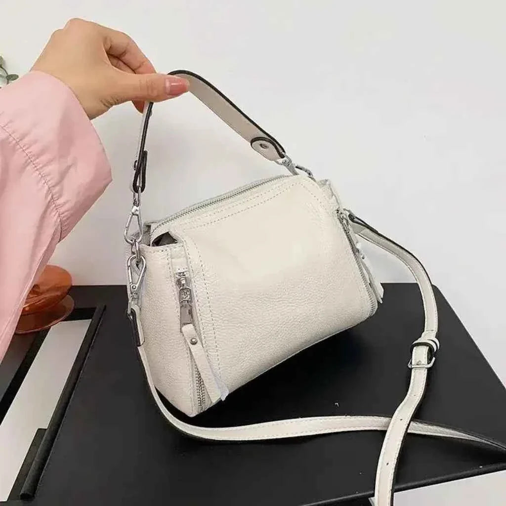 Bolsa Feminina de Couro PU Granulado com Múltiplos Zíperes e Alça Removível – Ralilina