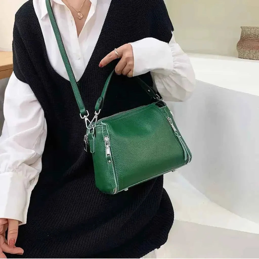 Bolsa Feminina de Couro PU Granulado com Múltiplos Zíperes e Alça Removível – Ralilina