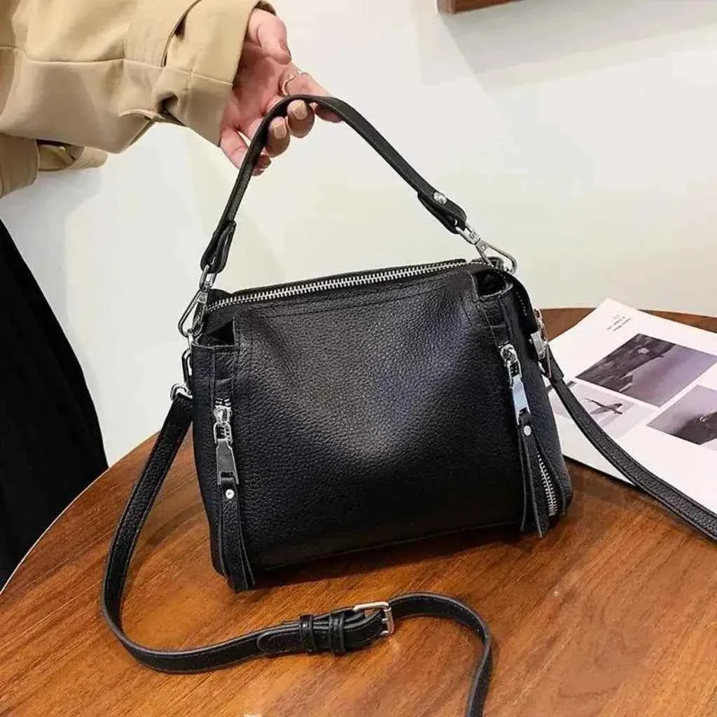 Bolsa Feminina de Couro PU Granulado com Múltiplos Zíperes e Alça Removível – Ralilina