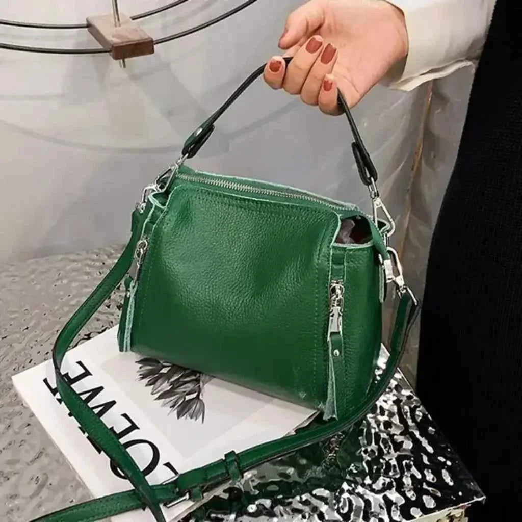 Bolsa Feminina de Couro PU Granulado com Múltiplos Zíperes e Alça Removível – Ralilina