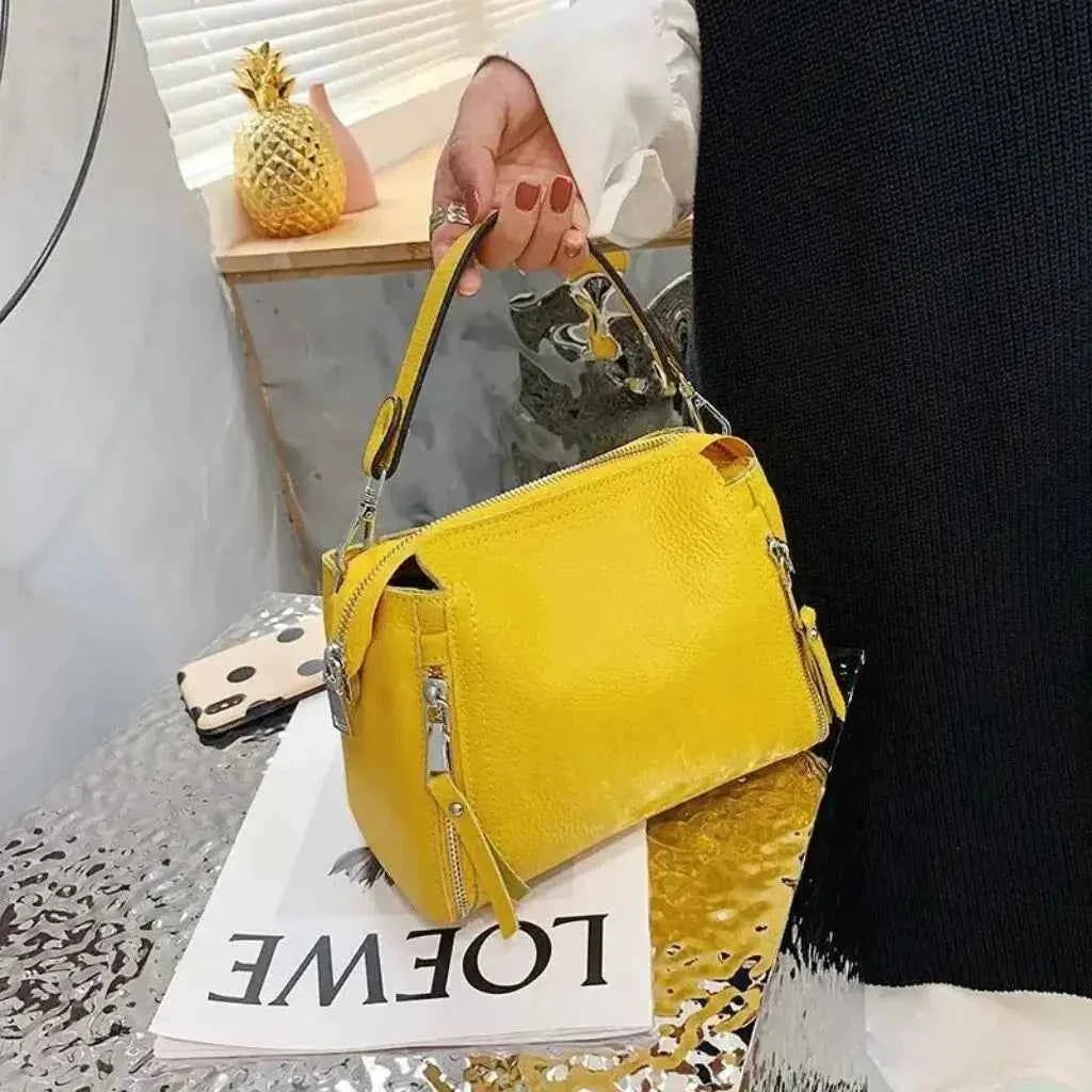 Bolsa Feminina de Couro PU Granulado com Múltiplos Zíperes e Alça Removível – Ralilina