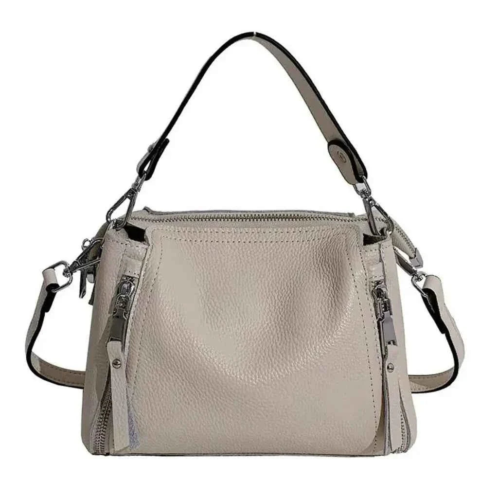 Bolsa Feminina de Couro PU Granulado com Múltiplos Zíperes e Alça Removível – Ralilina
