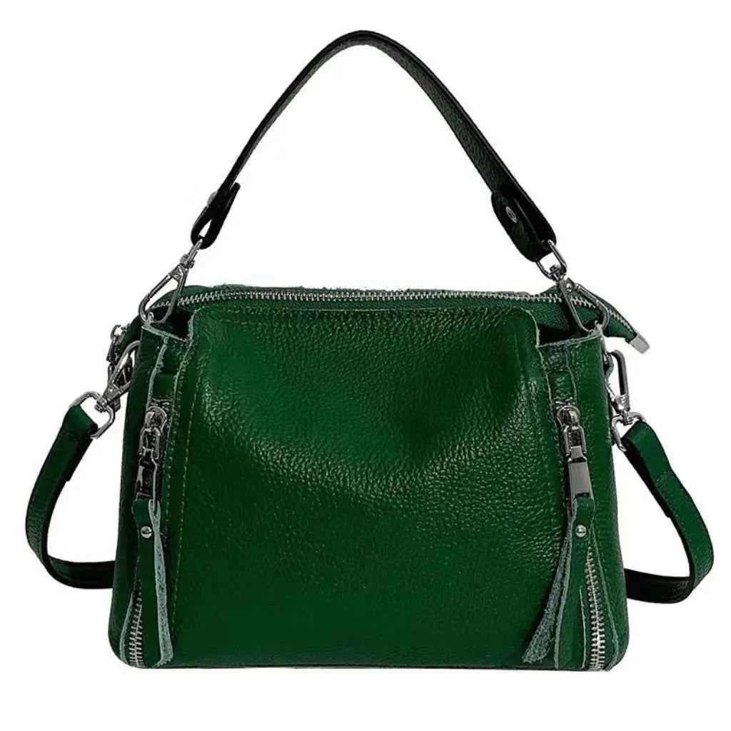 Bolsa Feminina de Couro PU Granulado com Múltiplos Zíperes e Alça Removível – Ralilina