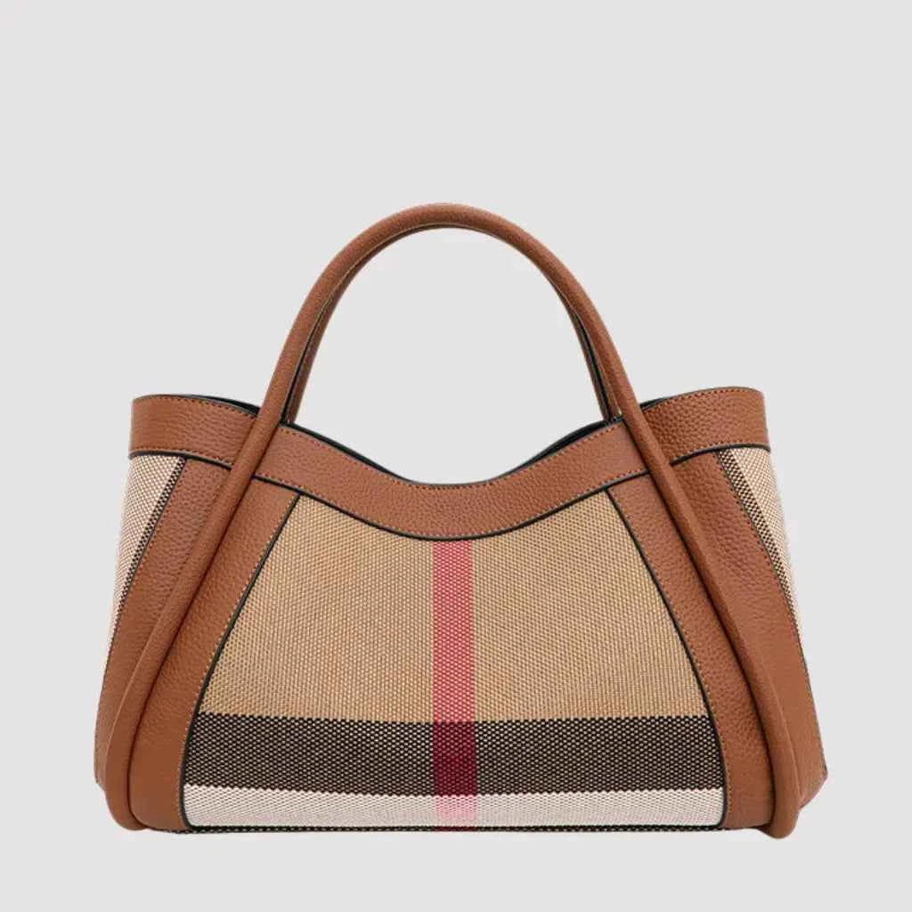 Bolsa Hobo de Luxo Estruturada em Couro e Tecido com Alça Dupla – Galalia