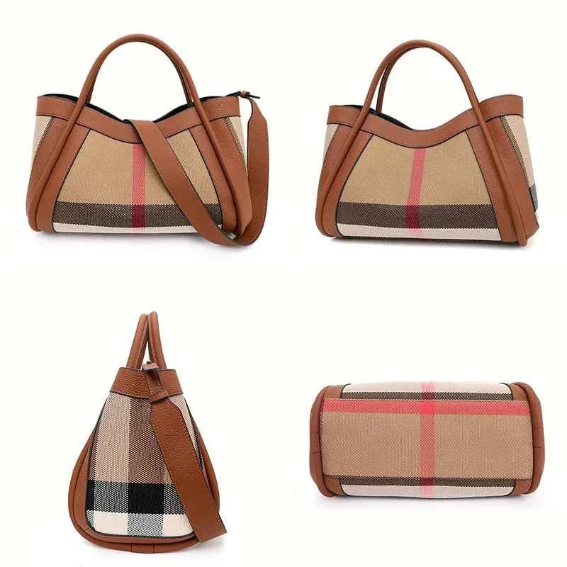 Bolsa Hobo de Luxo Estruturada em Couro e Tecido com Alça Dupla – Galalia