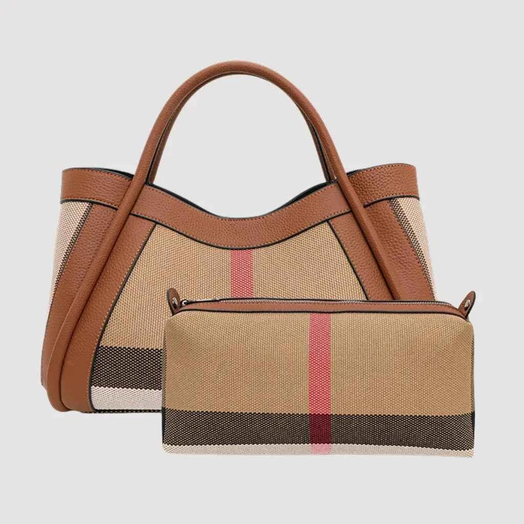Bolsa Hobo de Luxo Estruturada em Couro e Tecido com Alça Dupla – Galalia