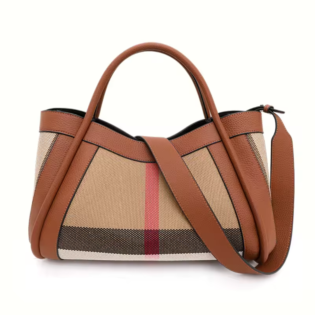 Bolsa Hobo de Luxo Estruturada em Couro e Tecido com Alça Dupla – Galalia