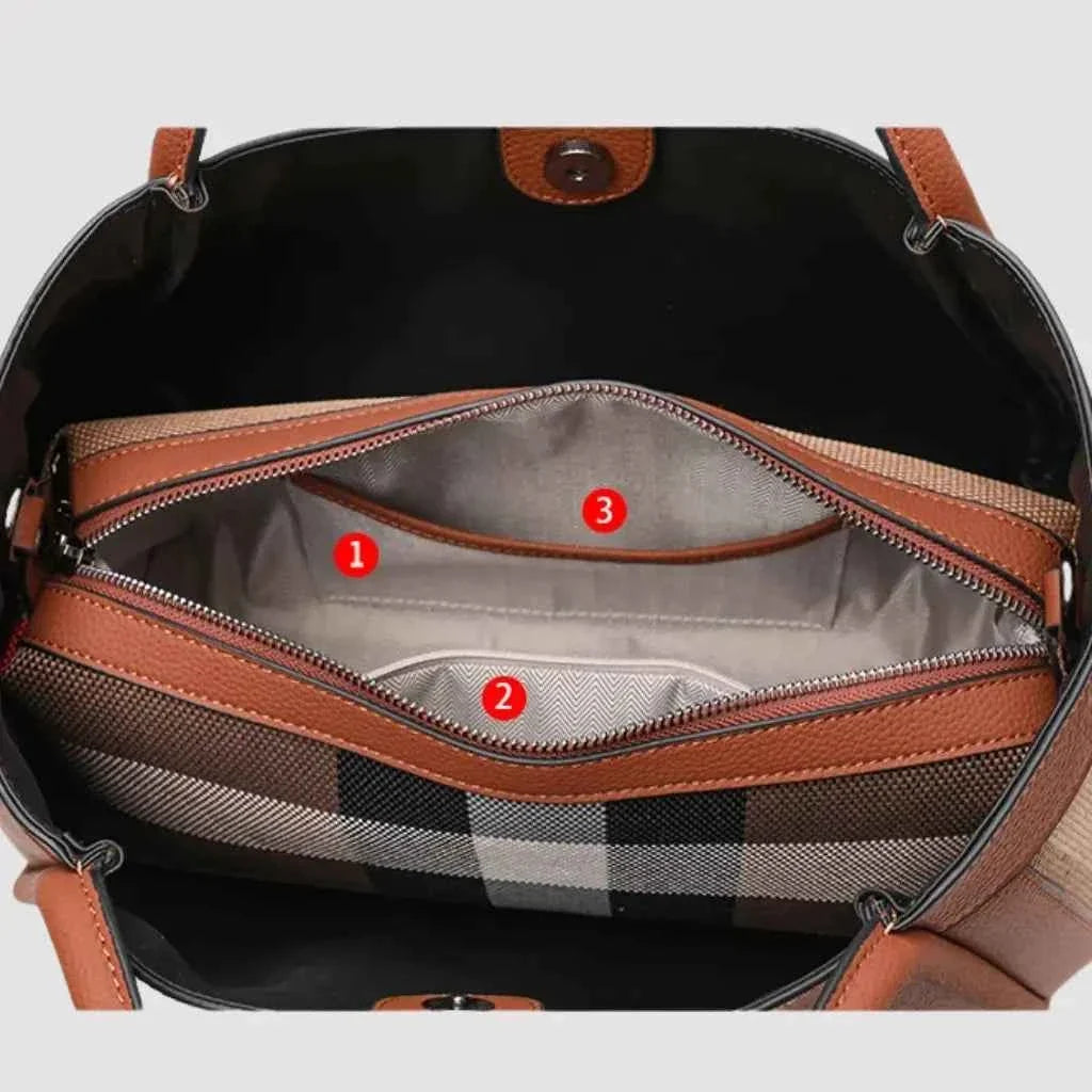 Bolsa Hobo de Luxo Estruturada em Couro e Tecido com Alça Dupla – Galalia