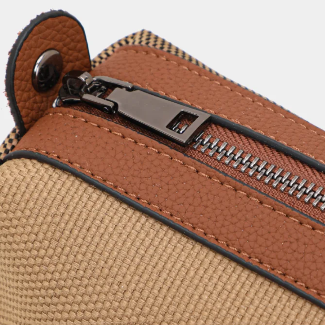 Bolsa Hobo de Luxo Estruturada em Couro e Tecido com Alça Dupla – Galalia