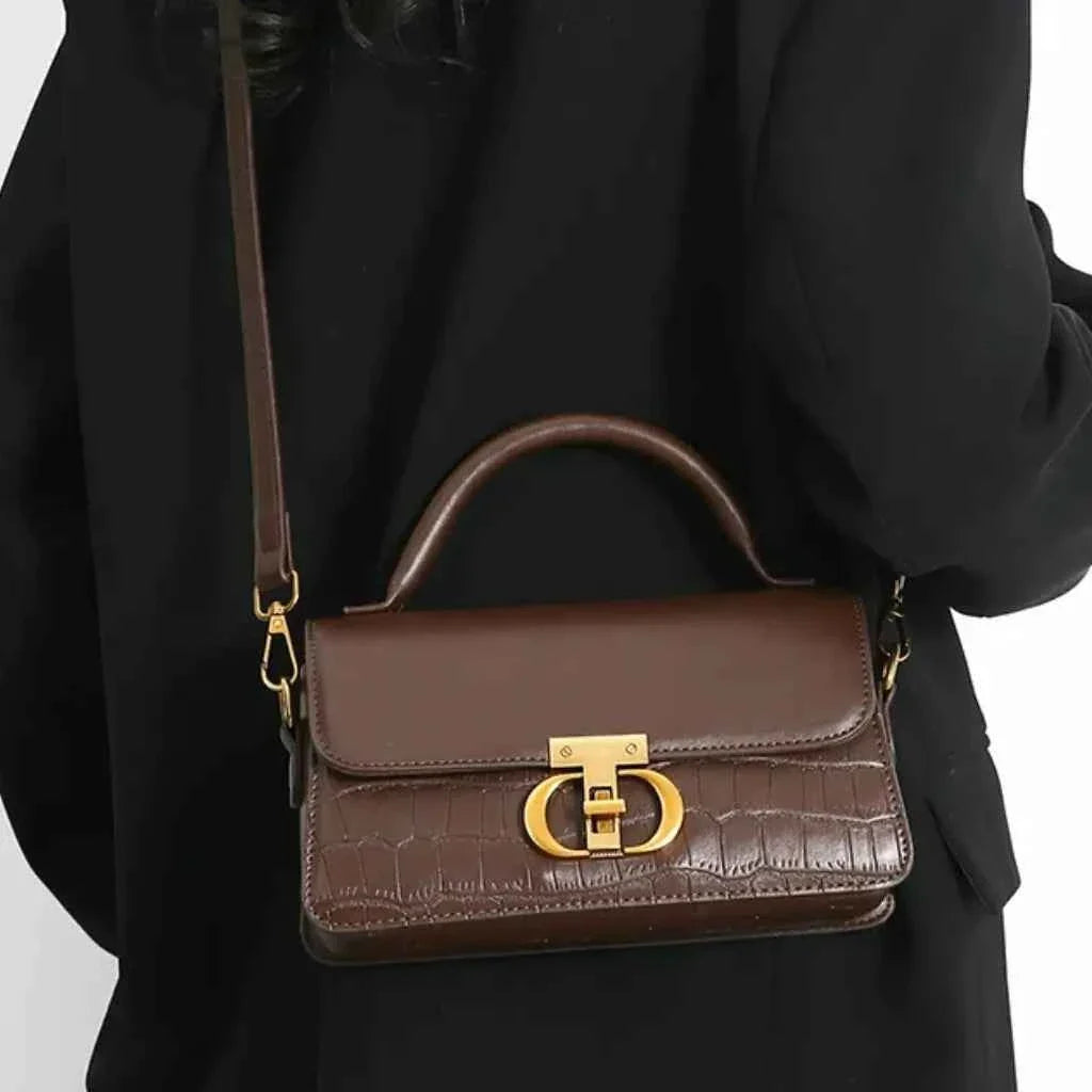Bolsa Estruturada Feminina de Couro PU com Alça de Mão e Fecho Dourado – Oralina