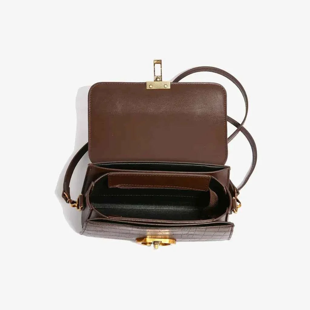 Bolsa Estruturada Feminina de Couro PU com Alça de Mão e Fecho Dourado – Oralina