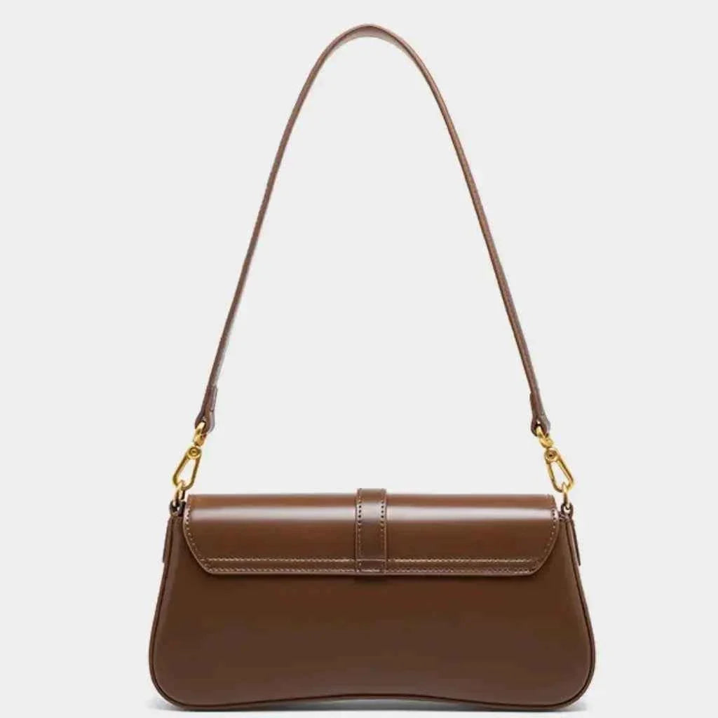 Bolsa de Ombro Estruturada de Couro PU com Aba e Fecho Dourado – Valilina