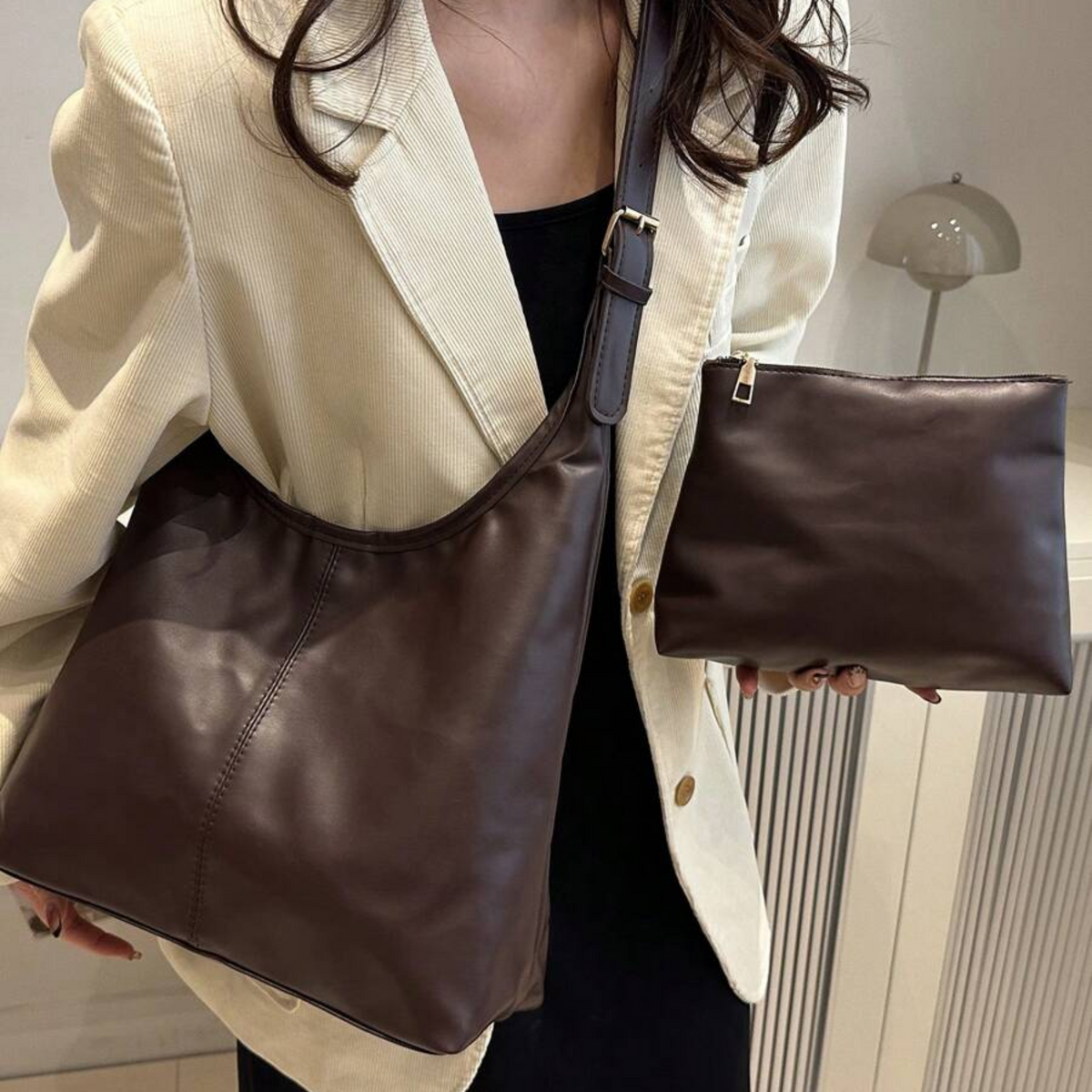 Bolsa Hobo Feminina Grande de Couro PU Macio com Alça Ajustável – Talilina