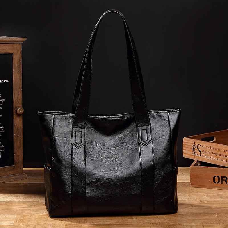 Bolsa Tote Feminina Grande de Couro PU com Alça de Ombro e Bolsos Laterais – Valalina