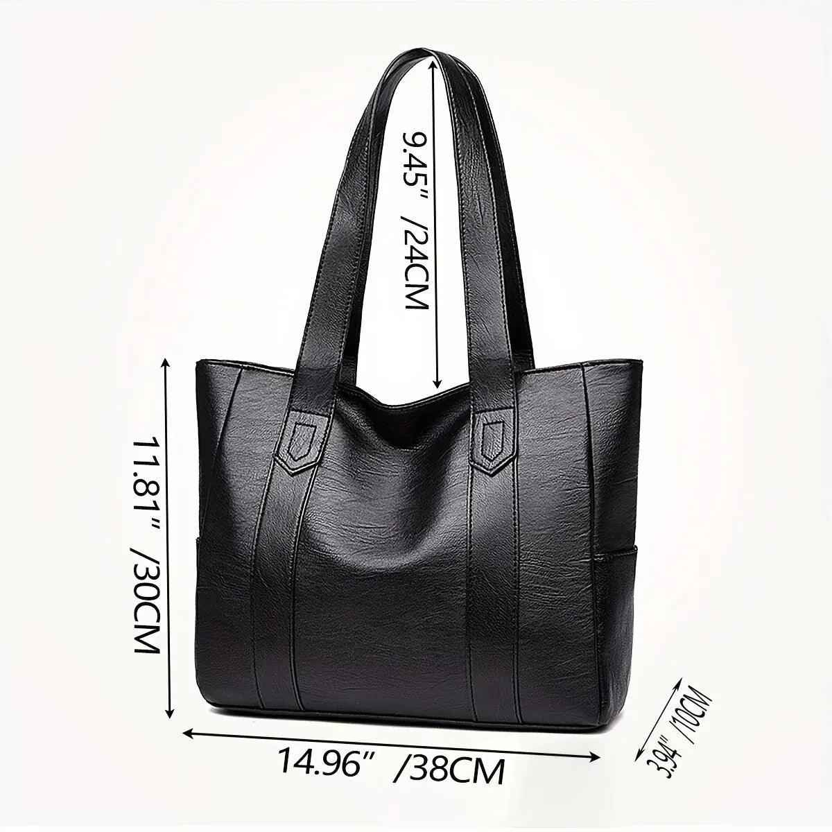 Bolsa Tote Feminina Grande de Couro PU com Alça de Ombro e Bolsos Laterais – Valalina