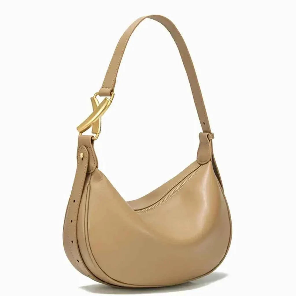 Bolsa de Ombro Feminina de Couro PU com Design Meia Lua Minimalista – Viralina