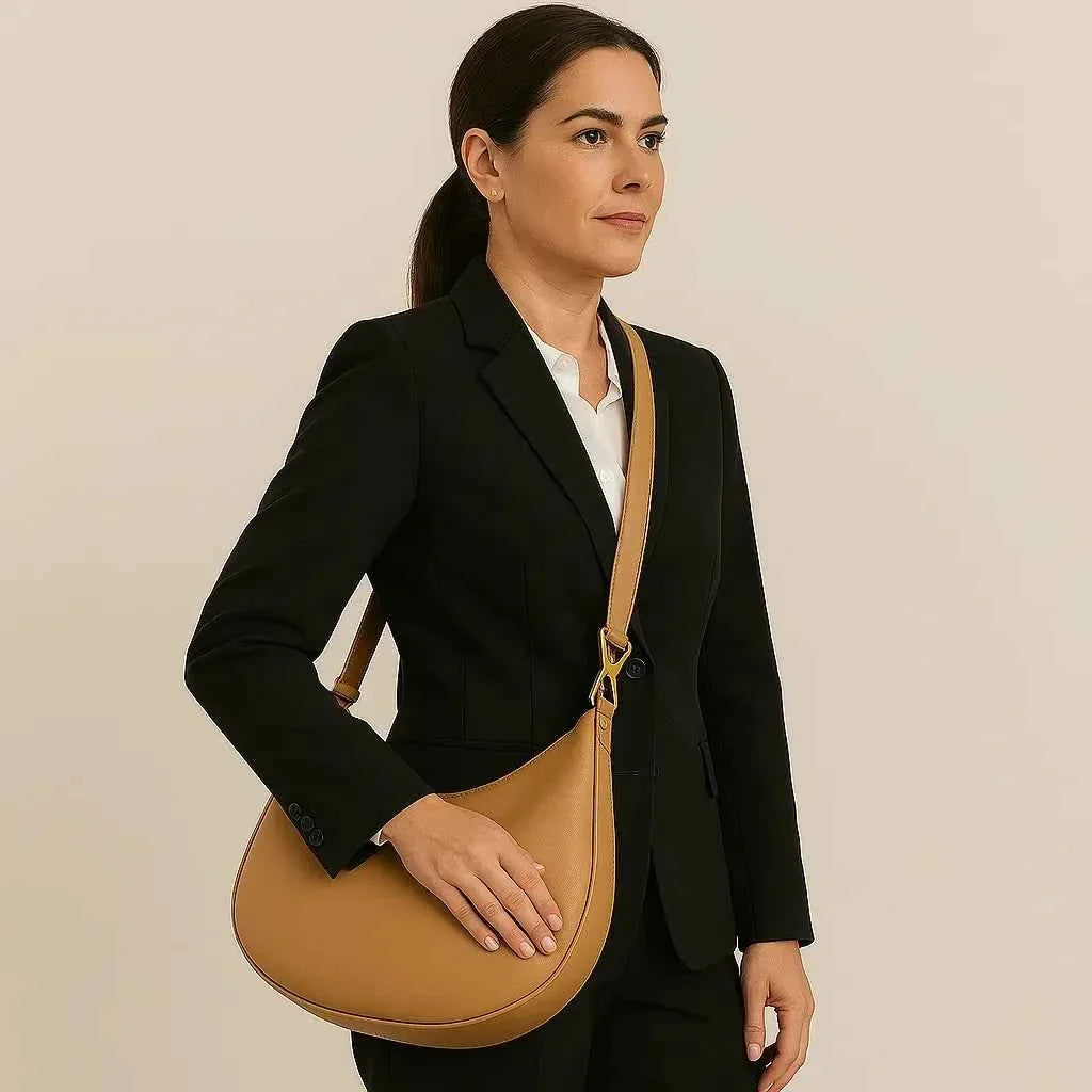 Bolsa de Ombro Feminina de Couro PU com Design Meia Lua Minimalista – Viralina