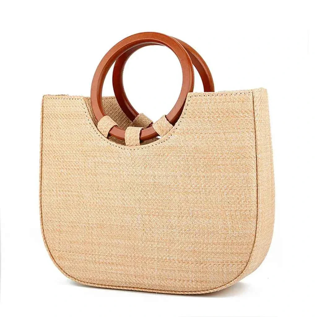 Bolsa de Palha Feminina Estruturada com Alça de Madeira – Olilina